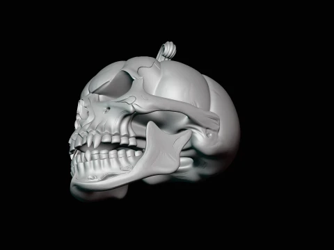 Skull Carved Pumpkin Statue Design 4 - 3D Print Model 3D Print Model