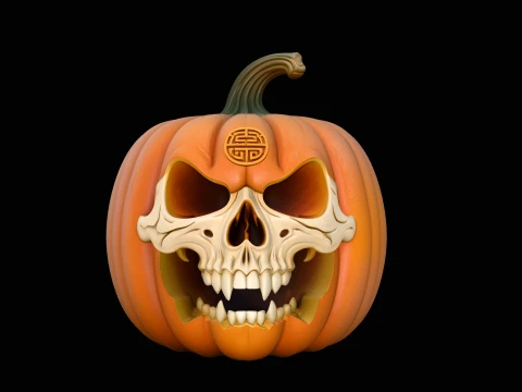 Skull Carved Pumpkin Statue Design 5 - 3D Print Model 3D Druckmodell