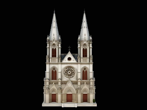 Gothic Cathedral Facade Model Design 1 - 3D Print Model 3D Druckmodell