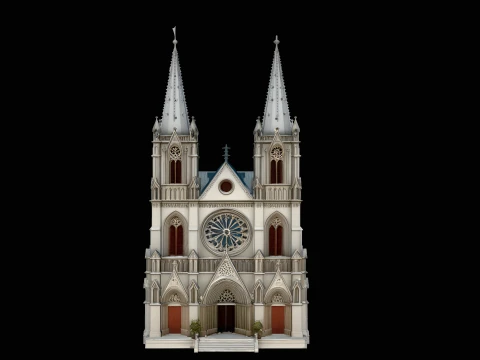 Gothic Cathedral Facade Model Design 2 - 3D Print Model 3D Druckmodell
