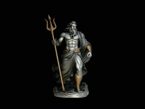 Poseidon with Trident Statue Design 6 - 3D Print Model 3D Print Model