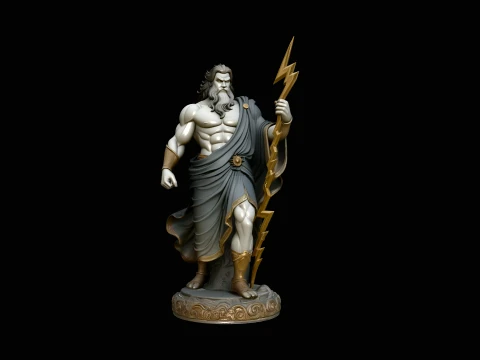 Zeus with Lightning Bolt Statue Design 5 - 3D Print Model 3D Druckmodell