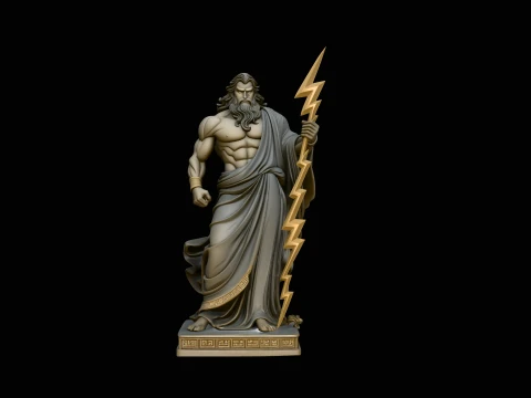 Zeus with Lightning Bolt Statue Design 6 - 3D Print Model 3D Druckmodell