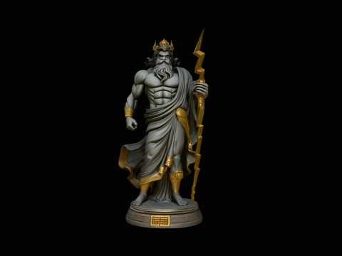 Zeus with Lightning Bolt Statue Design 7 - 3D Print Model 3D Print Model