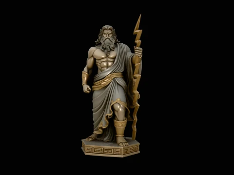 Zeus with Lightning Bolt Statue Design 8 - 3D Print Model 3D Принт Модель