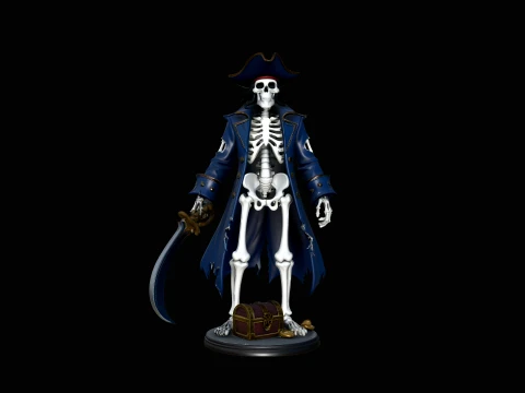 Blue Coat Skeleton Pirate Statue Design 1 - 3D Print Model Model Cetak 3D