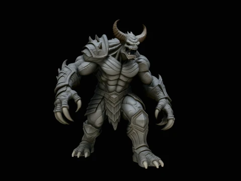Horned Demon Beast Statue Design 4 - 3D Print Model 3D Print Model