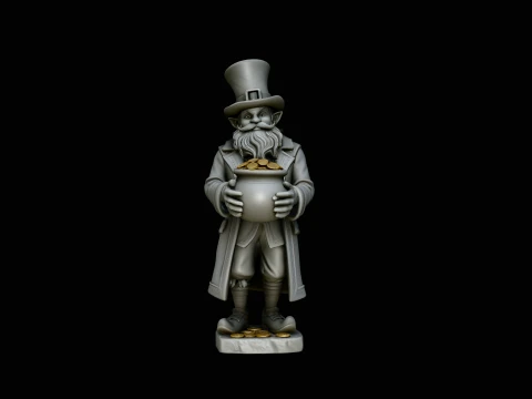 Leprechaun with Pot of Gold Statue Design 1 - 3D Print Model 3D Baskı Modeli