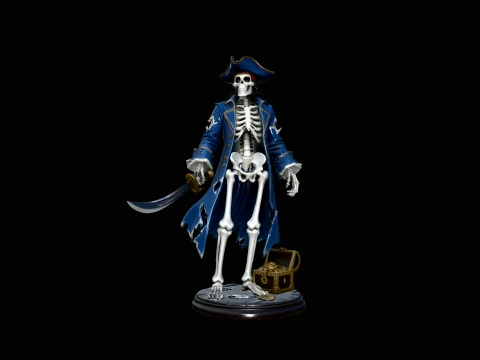 Blue Coat Skeleton Pirate Statue Design 2 - 3D Print Model Model Cetak 3D