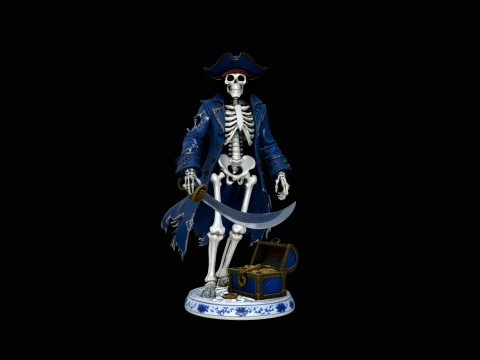 Blue Coat Skeleton Pirate Statue Design 3 - 3D Print Model Model Cetak 3D