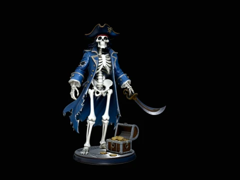 Blue Coat Skeleton Pirate Statue Design 4 - 3D Print Model Model Cetak 3D