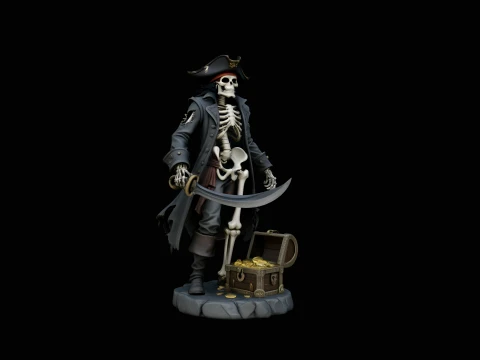 Skeleton Pirate Captain with Treasure Statue Design 15 - 3D Print Model Model Cetak 3D