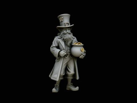Leprechaun with Pot of Gold Statue Design 2 - 3D Print Model 3Dプリントモデル
