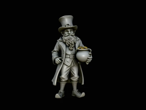 Leprechaun with Pot of Gold Statue Design 3 - 3D Print Model 3D Print Model