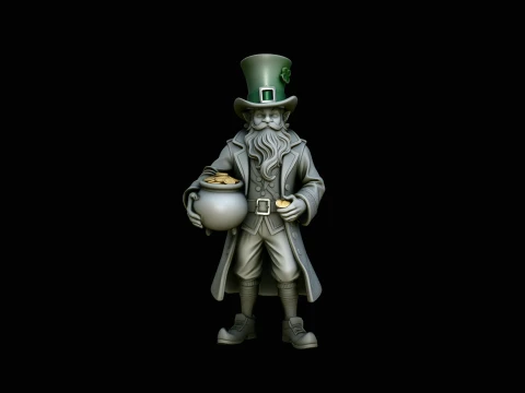 Leprechaun with Pot of Gold Statue Design 4 - 3D Print Model Modelo de impresión 3D