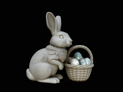 Easter Bunny with Basket Statue Design 2 - 3D Print Model 3D Print Model