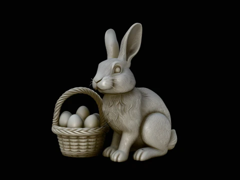 Easter Bunny with Basket Statue Design 3 - 3D Print Model 3D Print Model