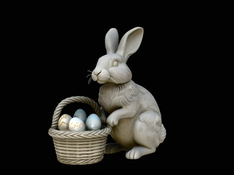 Easter Bunny with Basket Statue Design 4 - 3D Print Model 3D Print Model