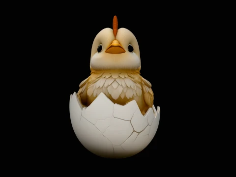 Easter Chick in Eggshell Statue Design 1 - 3D Print Model Modelo de impresión 3D