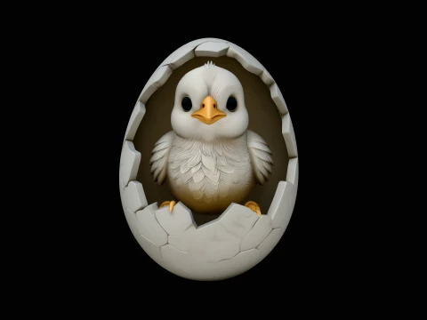 Easter Chick in Eggshell Statue Design 2 - 3D Print Model 3D Druckmodell