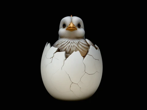 Easter Chick in Eggshell Statue Design 3 - 3D Print Model Modèles 3D en vedette