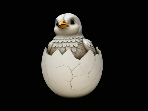 Easter Chick in Eggshell Statue Design 4 - 3D Print Model 3D Print Model