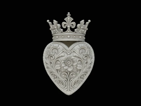 Crowned Filigree Heart Ornament Design 1 - 3D Print Model 3D Print Model