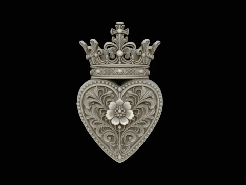 Crowned Filigree Heart Ornament Design 2 - 3D Print Model 3D Print Model