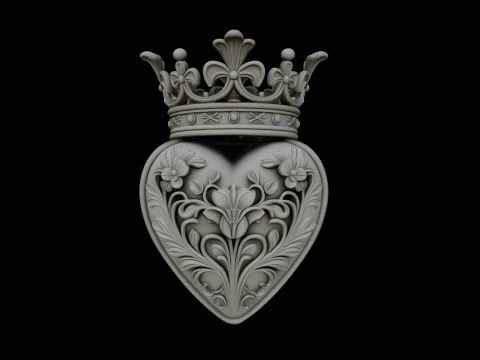 Crowned Filigree Heart Ornament Design 3 - 3D Print Model 3D Print Model