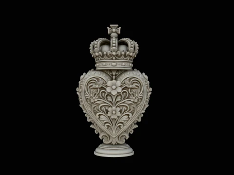Crowned Filigree Heart Ornament Design 4 - 3D Print Model 3D Print Model