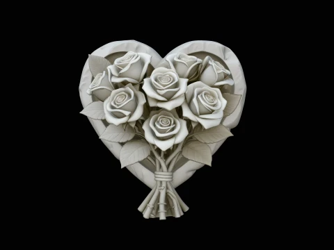 Rose Bouquet Heart Plaque Design 1 - 3D Print Model 3D Print Model