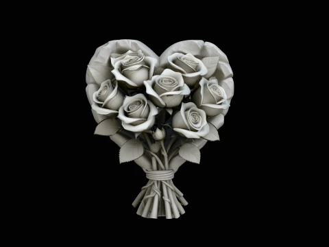 Rose Bouquet Heart Plaque Design 2 - 3D Print Model 3D Print Model