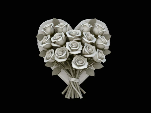 Rose Bouquet Heart Plaque Design 3 - 3D Print Model 3D Print Model