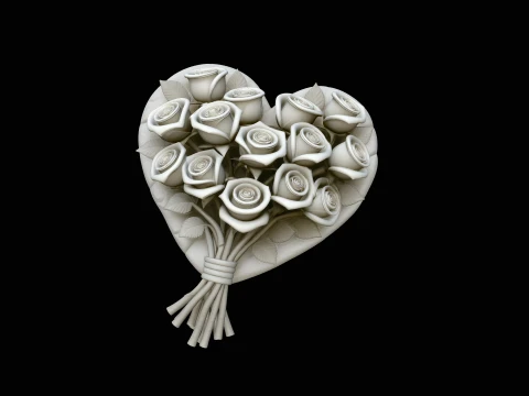 Rose Bouquet Heart Plaque Design 4 - 3D Print Model 3D Print Model