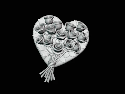 Rose Bouquet Heart Plaque Design 4 - 3D Print Model 3D Print Model