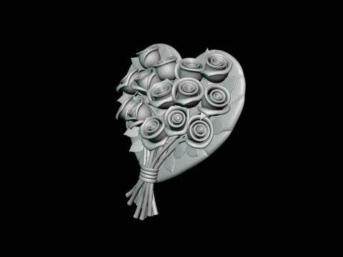 Rose Bouquet Heart Plaque Design 4 - 3D Print Model 3D Print Model