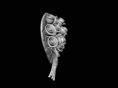 Rose Bouquet Heart Plaque Design 4 - 3D Print Model 3D Print Model