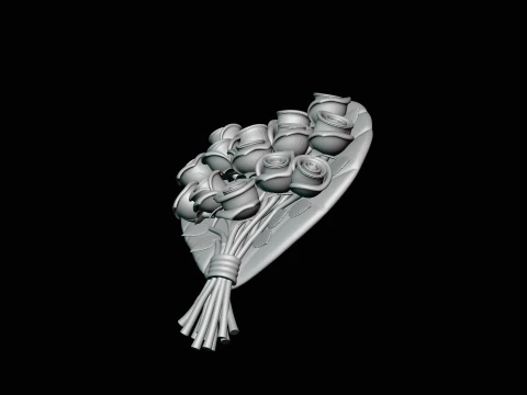 Rose Bouquet Heart Plaque Design 4 - 3D Print Model 3D Print Model