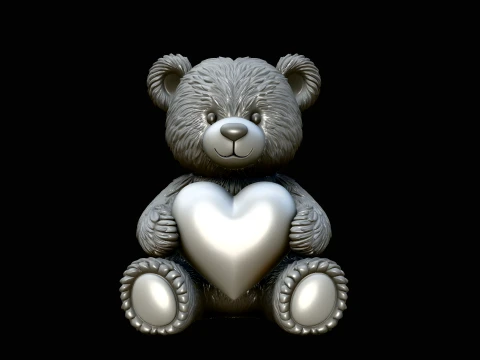 Teddy Bear with Heart Statue Design 1 - 3D Print Model 3D Print Model