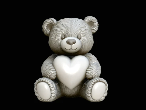 Teddy Bear with Heart Statue Design 2 - 3D Print Model 3D Print Model