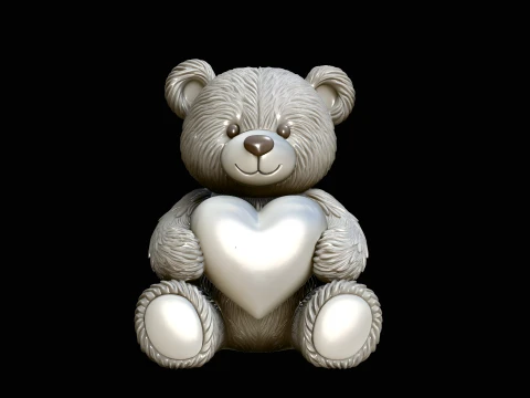 Teddy Bear with Heart Statue Design 3 - 3D Print Model 3D Print Model