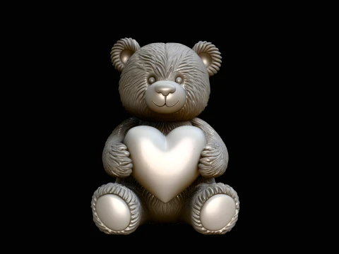 Teddy Bear with Heart Statue Design 4 - 3D Print Model 3D Print Model