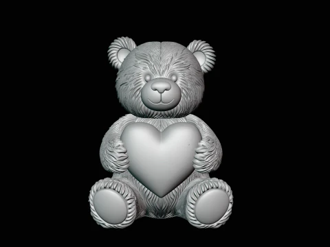 Teddy Bear with Heart Statue Design 4 - 3D Print Model 3D Print Model