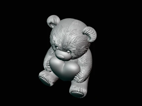Teddy Bear with Heart Statue Design 4 - 3D Print Model 3D Print Model