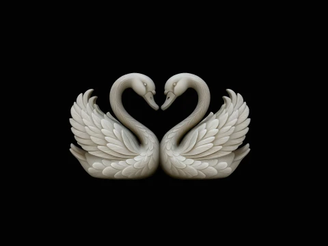 Swan Couple Heart Statue Design 1 - 3D Print Model 3D Print Model