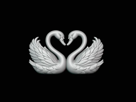 Swan Couple Heart Statue Design 1 - 3D Print Model 3D Print Model