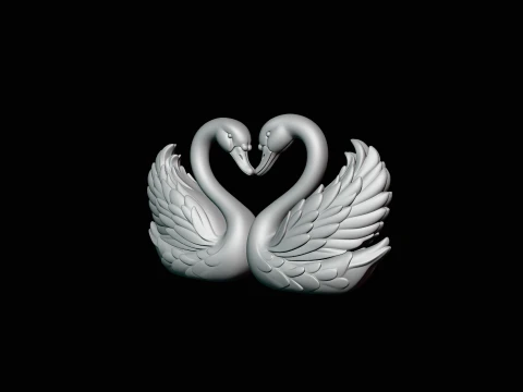 Swan Couple Heart Statue Design 1 - 3D Print Model 3D Print Model