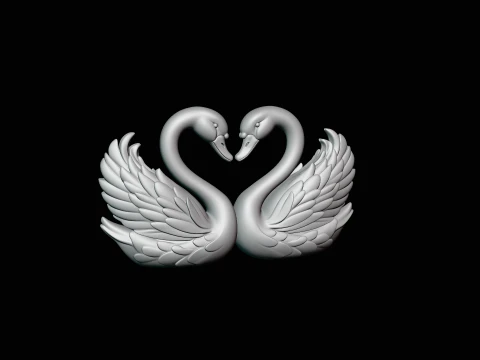 Swan Couple Heart Statue Design 1 - 3D Print Model 3D Print Model