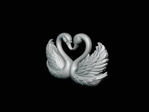 Swan Couple Heart Statue Design 1 - 3D Print Model 3D Print Model