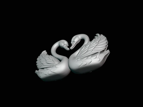 Swan Couple Heart Statue Design 1 - 3D Print Model 3D Print Model